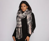 Cozy Plaid Fringe Blanket Scarf Ladies-street